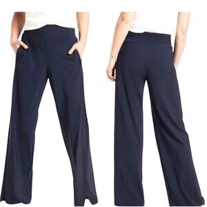 Athleta Navy Double Waist Band High Rise Wide Leg Pants Pockets Size 12